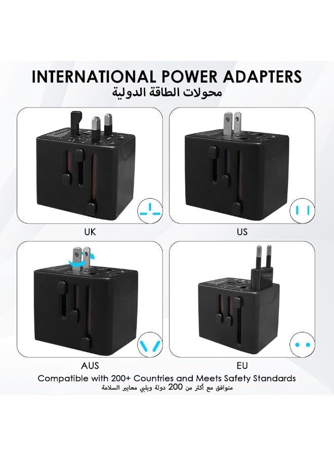 Bukela Universal Travel Adapter, International Travel Plug Adapter All in One Worldwide Wall Charger with USB-C PD Fast Charging 3.5A 3 USB Ports for Europe USA UK AUS（Black） - Image 4